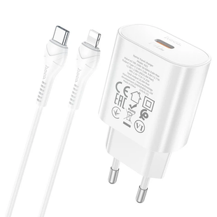 Сетевое зарядное устройство Hoco N22 Jetta PD 25W + Type-C to Lightning white