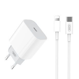 Мережевий зарядний пристрій XO L77 20W PD FC Type-C to Lightning 1m white