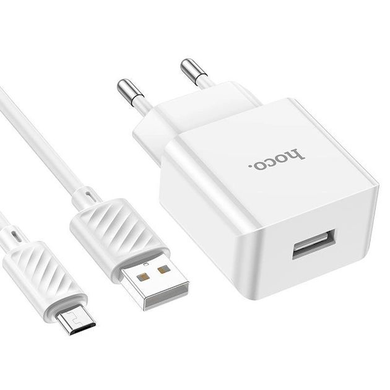 Сетевое зарядное устройство Hoco C106A Leisure 1USB/2.1A Micro white