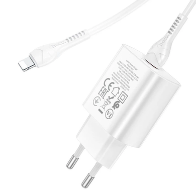 Мережевий зарядний пристрій Hoco N22 Jetta PD 25W + Type-C to Lightning white