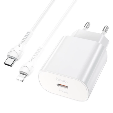 Мережевий зарядний пристрій Hoco N22 Jetta PD 25W + Type-C to Lightning white