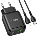 Мережевий зарядний пристрій Hoco N5 PD20W+QC3.0 Type-C to Lightning (EU) black