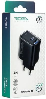 Сетевое зарядное устройство Ridea RW-20220 Rapid Duo 1USB/1USB-C QC/PD 20W black