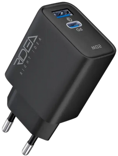 Сетевое зарядное устройство Ridea RW-20220 Rapid Duo 1USB/1USB-C QC/PD 20W black