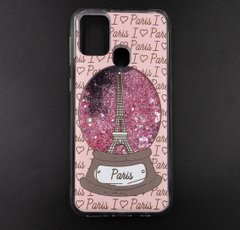 Чехол TPU для Samsung M31 эйфелева башня (pink) жидкие блестки
