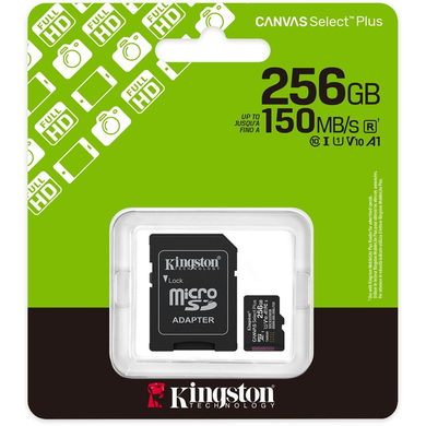 Карта пам'яті Kingston MicroSDXC 256GB Canvas Select Plus Gen3 150R 10class +a