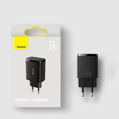 Мережевий зарядний пристрій Baseus Compact CCXJ020101 17W (3 USB) black