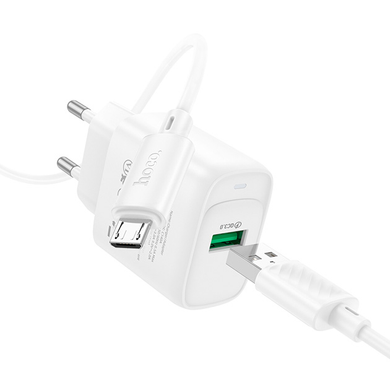 Сетевое зарядное устройство Hoco C140A Smart single port QC3.0 charger set18W QC/FCP/AFC+Micro white