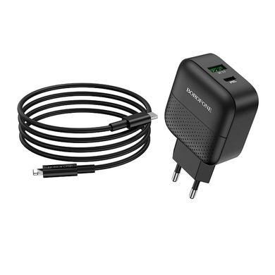 Мережевий зарядний пристрій Borofone BA46A Premium PD+QC3.0 1USB/3A TYPE-C to Lightning (EU) black