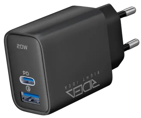 Сетевое зарядное устройство Ridea RW-20220 Rapid Duo 1USB/1USB-C QC/PD 20W black