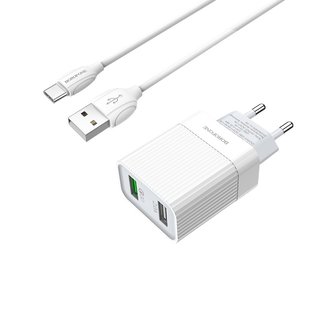 Сетевое зарядное устройство Borofone BA39A Type-C 2USB /QC 3.0/18W/1m (EU) white