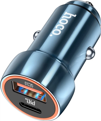 Автомобильное зарядное устройство Hoco Z46A Blue Whale PD20W+QC3.0 (Type-C+USB) sapphire blue