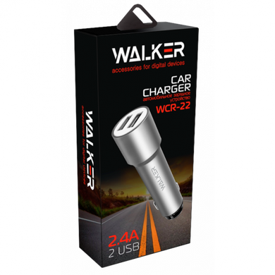АЗУ Адаптер Walker WCR-22 2USB 1.0A+2.4A метал подовжені silver