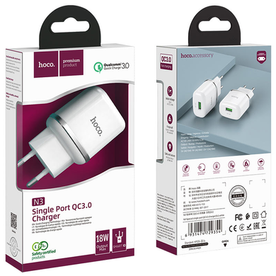 Мережевий блок живлення Hoco N43 USB-C PD/QC 30W GAN white