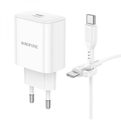 Мережевий зарядний пристрій Borofone BA81A Single port PD20W +Type-C+Type-C white