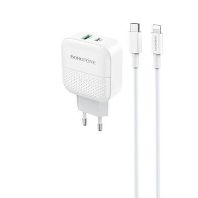 Сетевое зарядное устройство Borofone BA46A Premium PD+QC3.0 1USB/3A TYPE-C to Lightning (EU) white