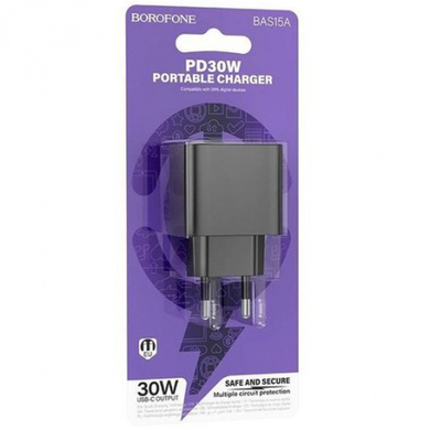 Мережевий зарядний пристрій Borofone BAS15A erudite single port PD30W black