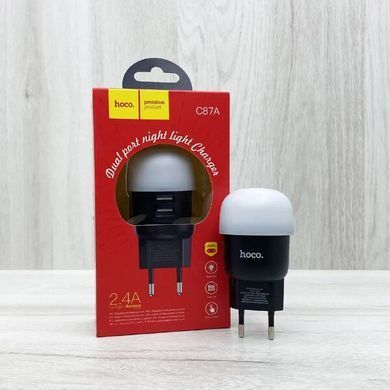 Мереживий зарядний пристрій HOCO C87A Sparkle 2USB/2.4A /LED black