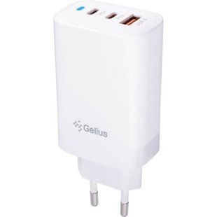 Мережевий зарядний пристрій Gelius Elevaro GP-HC065 USB+2Type-C 65W (QC/PD/PPS) White