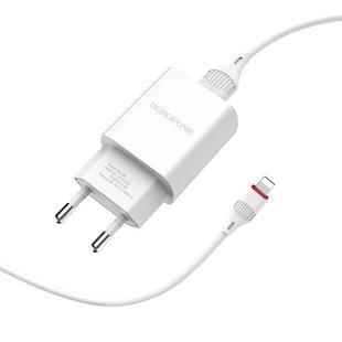 Сетевое зарядное устройство Borofone BA20A Sharp Lightning 1USB/2.1A/1m/EU white