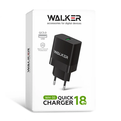Мережевий зарядний пристрій Walker WH-35 1USB/QC3.0/3A/18W black