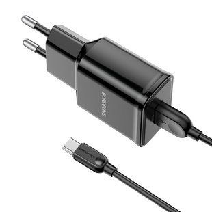 Сетевое зарядное устройство Borofone BA59A Heavenly single 18W/QC3.0 /1USB + cable Type-C black