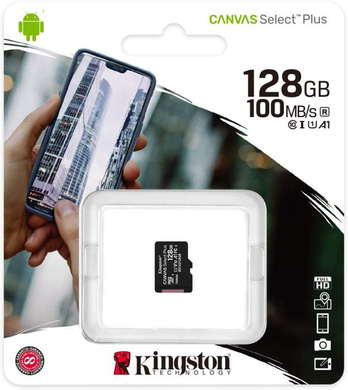 Карта пам'яті Micro SD Kingston Canvas select+128 Gb class10 без ад.R-100Mb/s