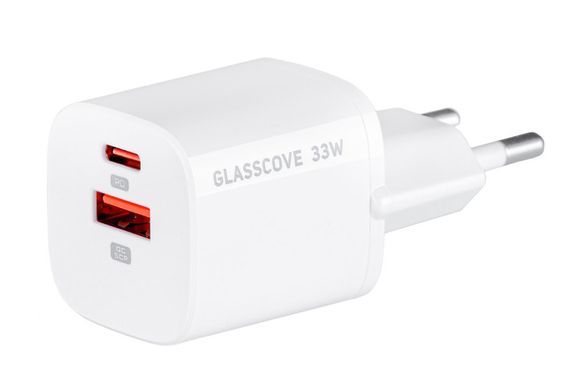 Мережевий зарядний пристрій Glasscove 33W GaN 2-Port Type-C+USB (TC-099BPQ33) white