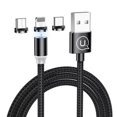 USB кабель магнітний Usams US-SJ438 U-Sure 3in1 Combo Lightning + Micro + Type-C 2.1A / 1m black