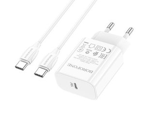 Мережевий зарядний пристрій Borofone BA65A Single PD20W +Type-C+Type-C white