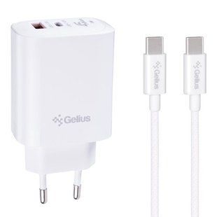 Сетевое зарядное устройство Gelius Stratus GP-HC068 45W (1Type-C+1USB-A)+cable Type-C to Type-CWhite
