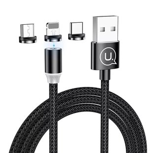 USB кабель магнитный Usams US-SJ438 U-Sure 3in1 Combo Lightning+Micro+Type-C 2.1A/1m black