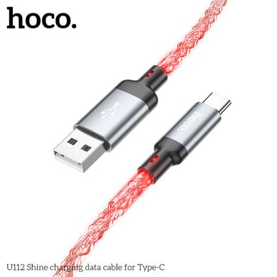 USB кабель Hoco U112 Shine charging data cable Type-C 3A/1m gray LED