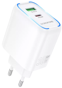 Сетевое Зарядное Устройство Borofone BA89A 1USB-C/1USB PD/QC 30W white