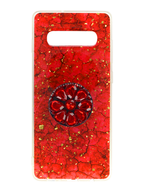 Силиконовый чехол блёстки+popsoket для Samsung S10+ red