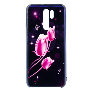 TPU+Glass чохол Fantasy для Xiaomi Redmi 9 з глянцевими торцями тюльпани