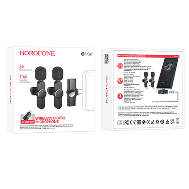 Мікрофон петличний BOROFONE BFK12 Trophy lavalier wireless digital microphone Type-C/Lightnin black