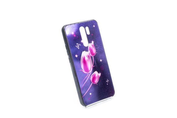 TPU+Glass чохол Fantasy для Xiaomi Redmi 9 з глянцевими торцями тюльпани