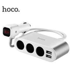 Автомобильное зарядное устройство HOCO Z13 LCD 3car charger 2USB silver/white
