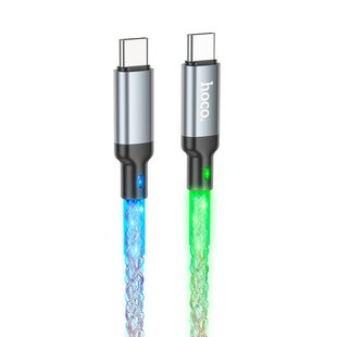 Кабель Hoco U112 Shine 60W charging cable Type-C to Type-C 3A/1m gray LED