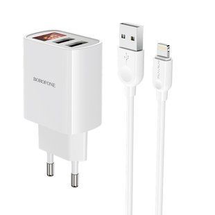 Мереживий зарядний пристрій Borofone BA58A Dagital Display Lightning 2USB 2.4A white
