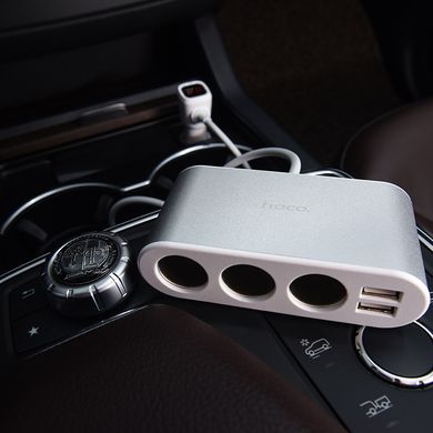 Автомобільний зарядний пристрій HOCO Z13 LCD 3car charger 2USB silver/white
