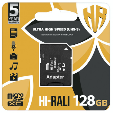 Карта памяти microSDXC Hi-Rali 128Gb UHS-3 class 10 + адаптер