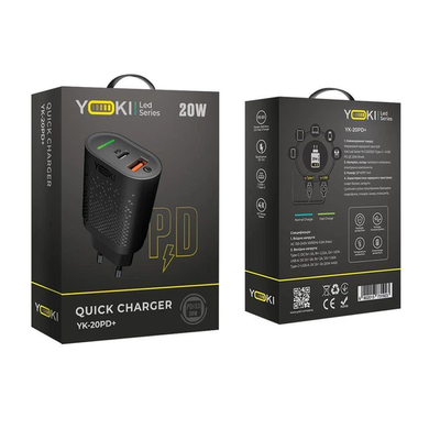 Мережевий зарядний пристрій Yoki Led Series YK-20PD+QC 20W black