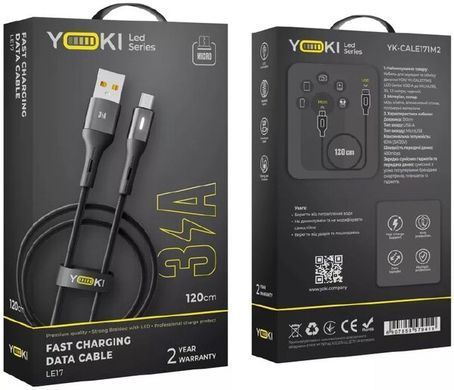 USB кабель YOKI LED YK-LE17 Micro 3A 1.2m black