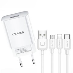 Мережевий зарядний пристрій Usams-LT T18 Single USB Travel Charger(EU)+3IN1 1.2m 2.1A white