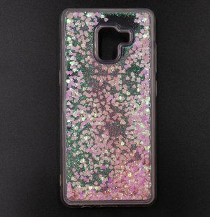 Силиконовый чехол для Samsung A8+ блестки pink