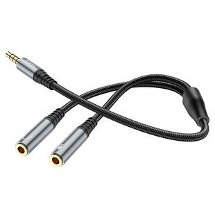 AUX-Розгалужувач НОСО UPA21 2-in-1 3.5 audio adapter cable(male to 2*female) 0,25m. Metal Gray