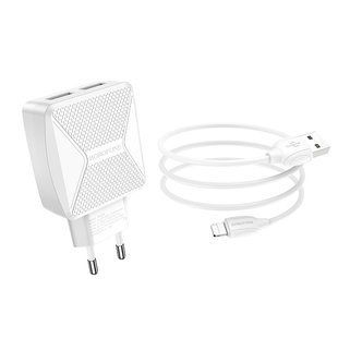 Мереживий зарядний пристрій Borofone BA45A Max Power Lightning 2usb/2,4A/1m (EU) white