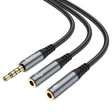 AUX-Разветвитель НОСО UPA21 2-in-1 3.5 audio adapter cable(male to 2*female) 0,25m. Metal Gray